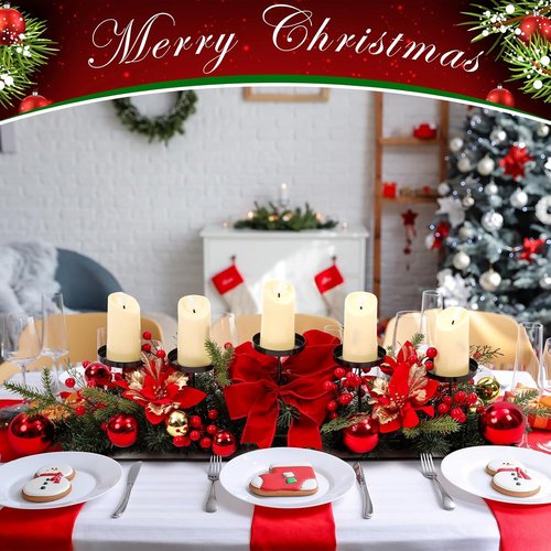 Funnymoom Christmas Tabletop Centerpiece - 30-Inch Poinsettia Candle Holder with Red Berries & Gold Accents