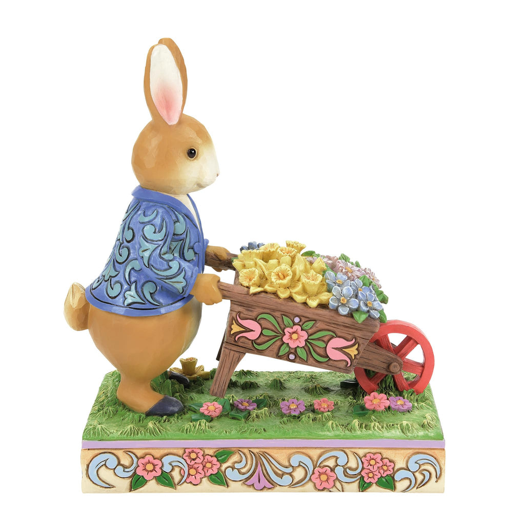 Enesco Beatrix Potter by Jim Shore Peter Rabbit with Wheelbarrow of Flowers Figurine, 6.3 Inch, Multicolor