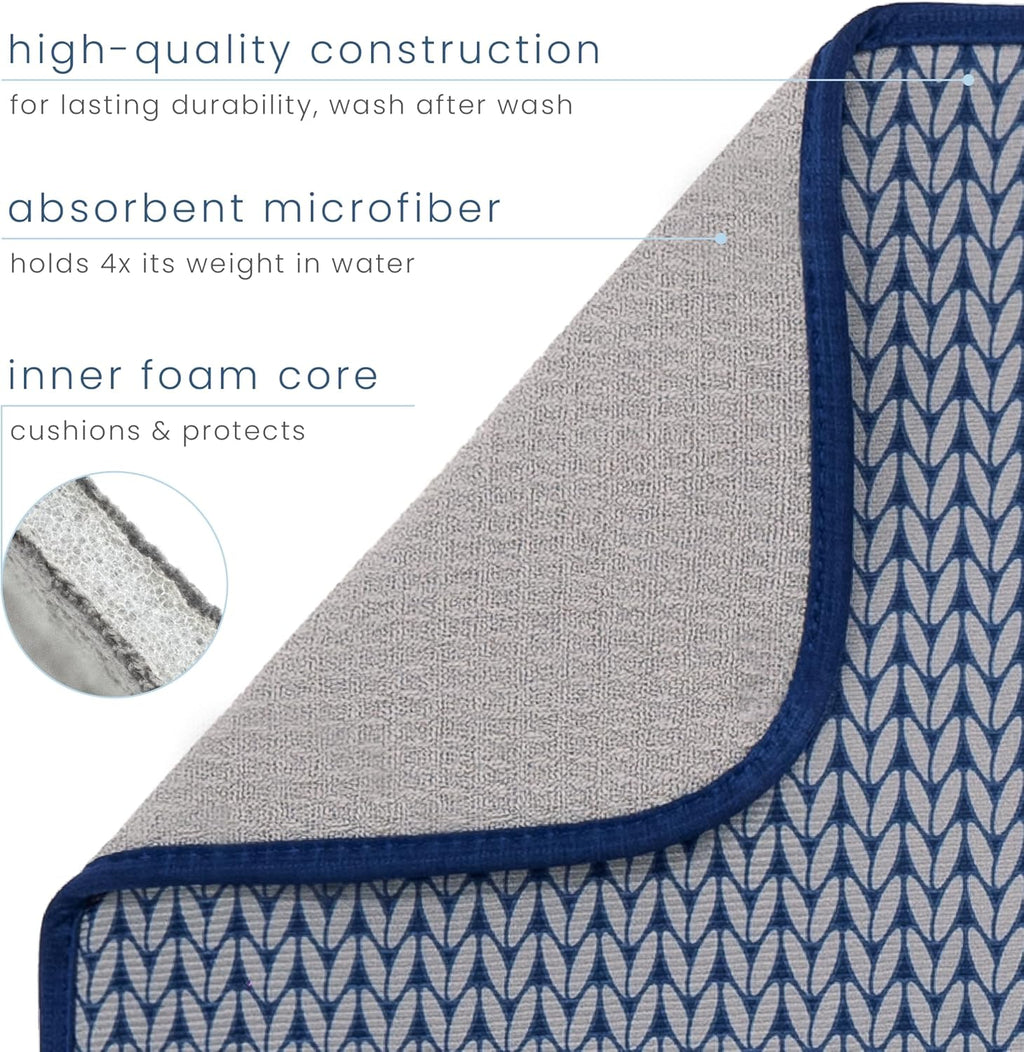 S&T INC. Dish Drying Mat - Absorbent Microfiber Kitchen Counter Pad | 16” x 18” | Large Blue