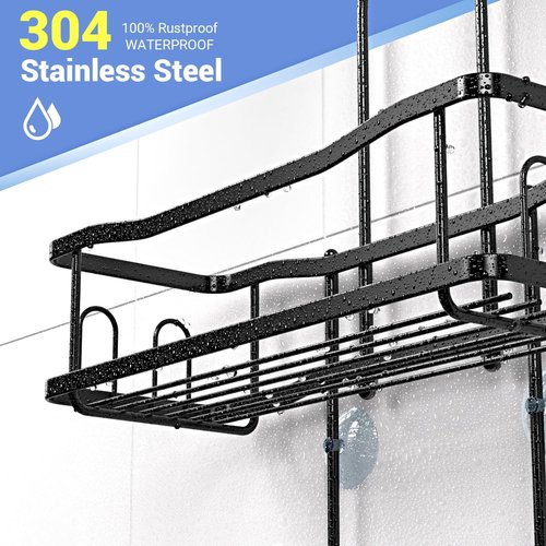 Aitatty Hanging Shower Caddy | Rustproof Bathroom Organizer Over Shower Head - Black, No Drilling Required