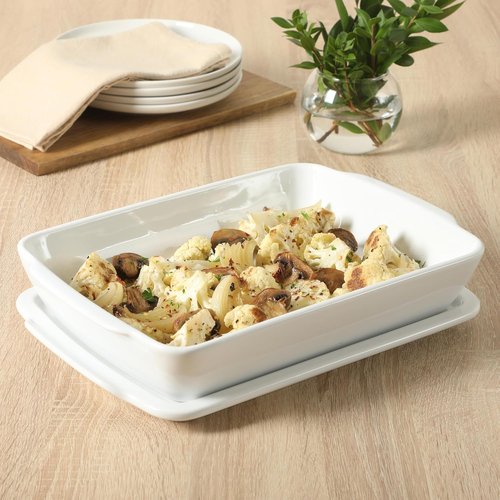 Gibson Home Gracious Dining 2.6-Qt White Stoneware Baking Dish - Versatile Oven Safe Casserole & Serveware | 12.7" x 9" Rectangular