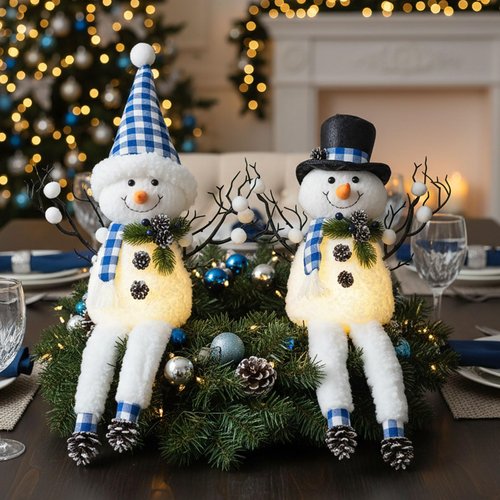 Hanukkah Decorations for Home Indoor,2 Pack Snowman Figurines Blue Christmas Table Decorations,18" Lighte Up Snowmen Jewish Gnomes Holiday Decor Chanukah Ornaments Shelf Table Display Gift Idea