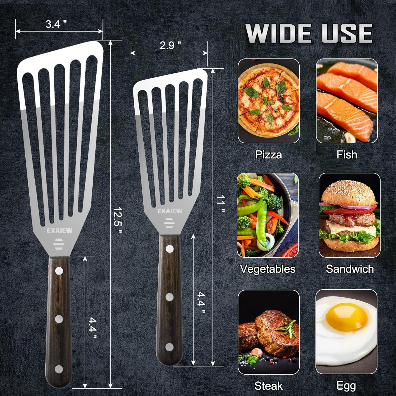 Skiennix Fish Spatula - Flexible Stainless Steel Turner for Flipping Eggs & Burgers | 2-Pack