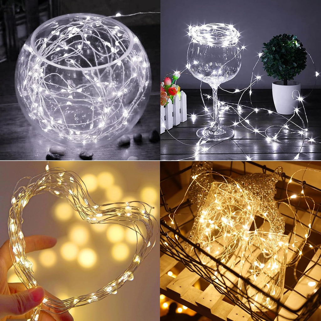 WATERGLIDE 12 Pack Fairy Lights - Battery Operated 20 LED Mini String Lights | Waterproof Silver Wire for Wedding & Party Decor
