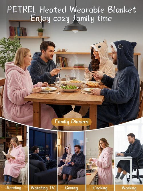 PETREL Wearable Heated Blanket with 16000mAh Battery,Cordless Electric Heating Blanket Hoodie,Oversized Sweatshirt Throw Blanket,Heated Shawl with Sleeves Flannel for Indoor,Outdoor,Camping,Traveling