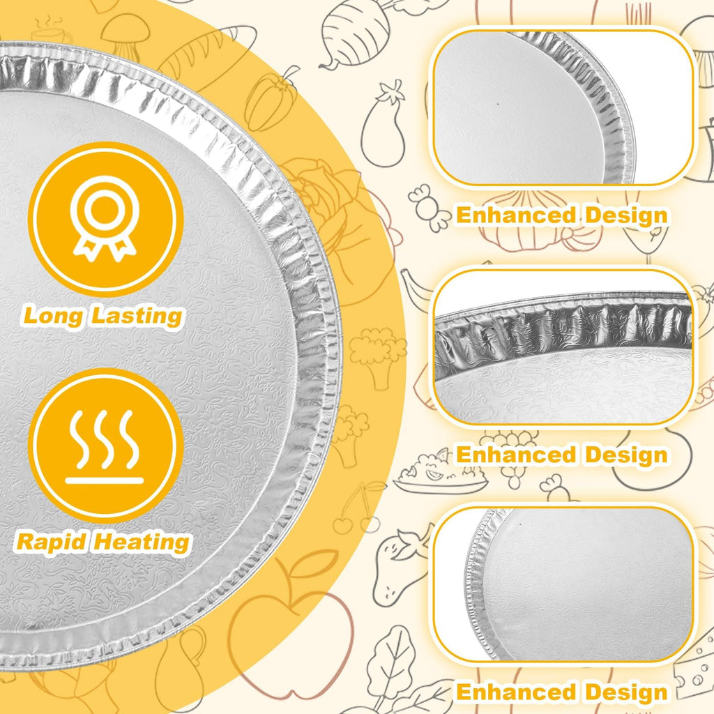 WOPPLXY 25 Pack Disposable Aluminium Foil Serving Trays, 12 Inch Round Aluminum Foil Pans, Disposable Round Foil Pizza Pans for Pizzas, Vegetable, Fruit, Cake, Cookies