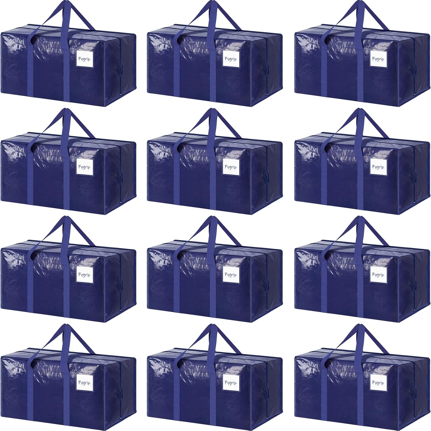 Skiennix 12 Pack Extra Heavy Duty Moving Bags - Strong Zipper & Comfortable Handles | Durable Dark Blue Storage Totes