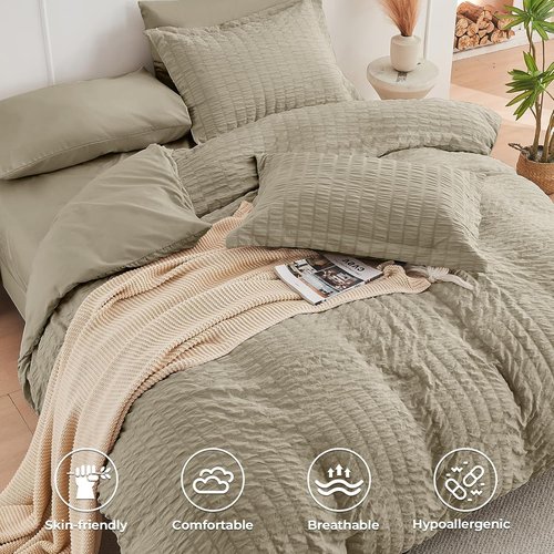 HYMOKEGE Twin XL Linen Comforter Set - 5-Piece All-Season Luxury Bedding | Includes Comforter, Sheets & Pillowcase