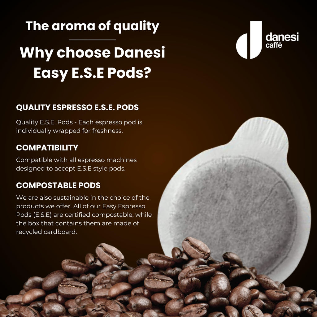 Danesi Caffe Italian ESE Coffee Pods - Medium Roast Easy Serve Espresso Pods for Espresso Machines for Home and Office - Made from Premium Italian Coffee, 150-Count, 7.5g Each