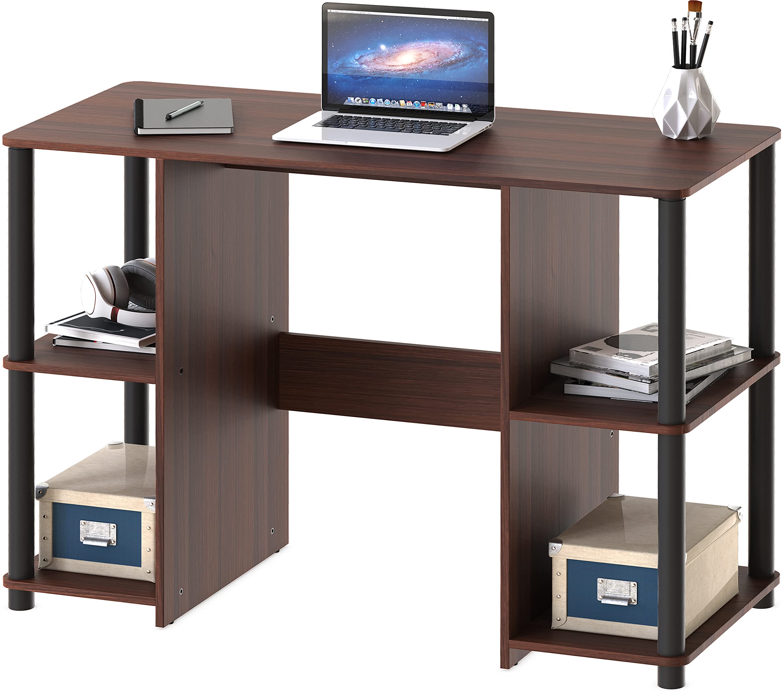 SHW 38-Inch Home Office Wood Desk with Double Sided Shelves, Cherry