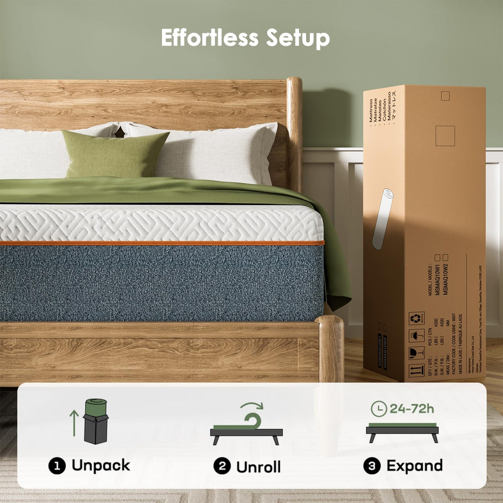 Marsail 10″ Twin Mattress for Bedroom, Medium Firm Memory Foam with Cooling Gel and Graphene Fabric, Pressure Relief, Fiberglass-Free, CertiPUR-US Certified