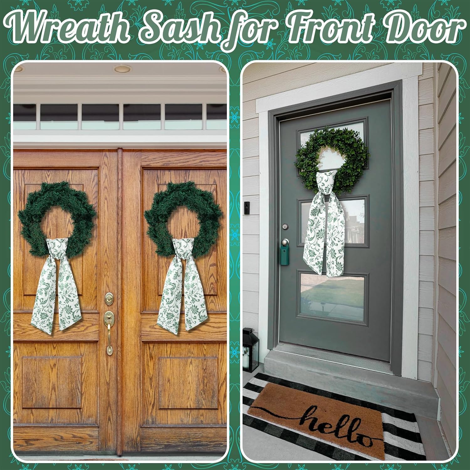 VitalCozy Wreath Sash - Elegant Satin Ribbon for Embroidery Monogram | Indoor/Outdoor Use (Fresh)