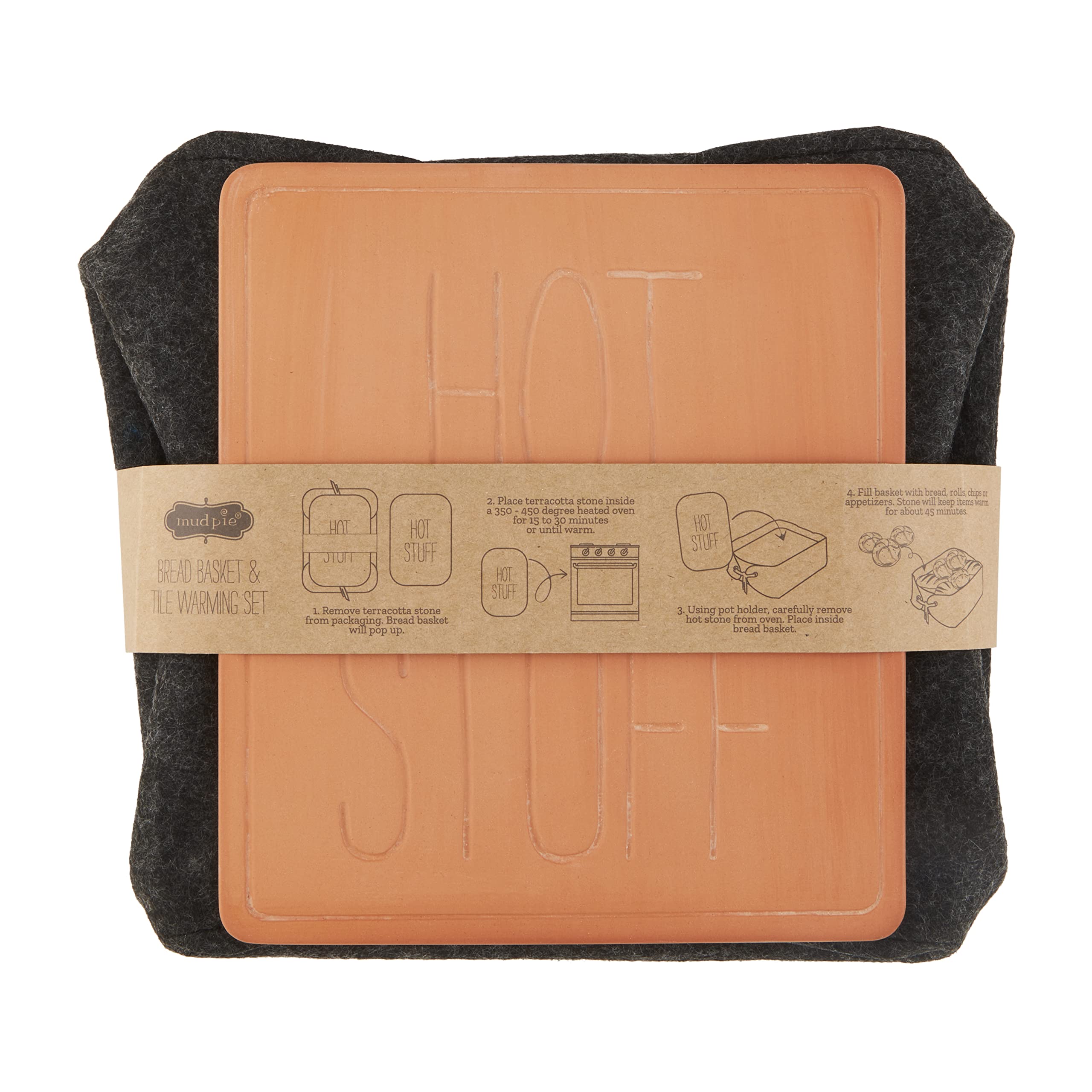 Mud Pie Bread Basket Warming Tile Set; basket 10" x 9" | tile 8 1/4" x 7 1/4"