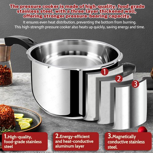 Small Pressure Cooker Stainless Steel, Deeluban 3.17 Quart Thickened Pressure Cooker with Safety Valves Safeguard Devices, Even Heat Distribution, Compatible with Gas & Induction Cooker 1-2 people Use