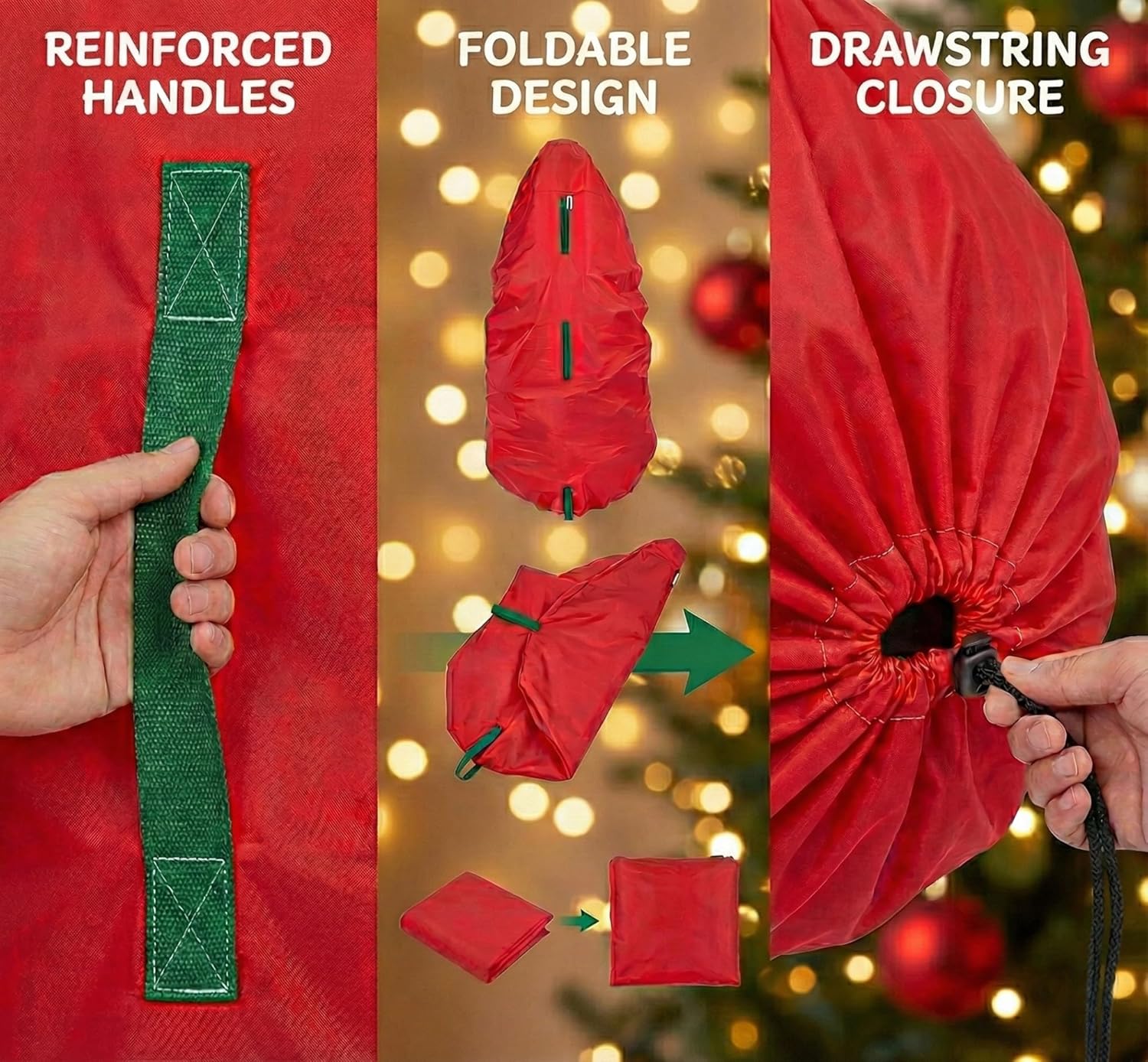 Upright Christmas Tree Storage Bag - Durable Dustproof Cover for 5 Ft Artificial Trees | Easy-Use Red Holiday Storage