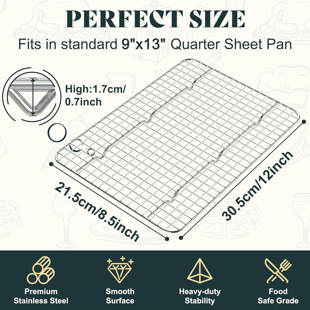 Premium Stainless Steel Cooling Racks by [Brand Name] - Oven Safe Heavy Duty Design | Fits Quarter Sheet Pan - Set of 2