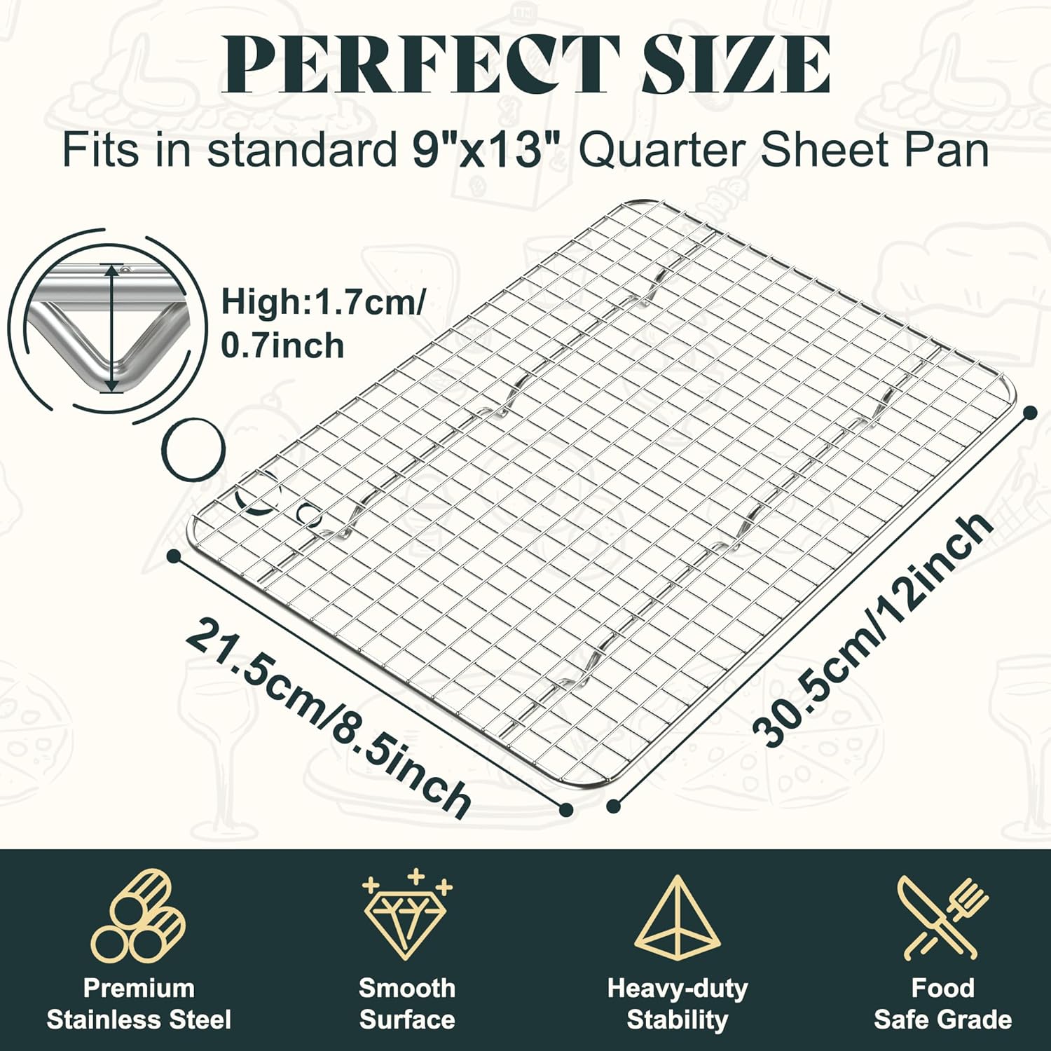 Premium Stainless Steel Cooling Racks by [Brand Name] - Oven Safe Heavy Duty Design | Fits Quarter Sheet Pan - Set of 2