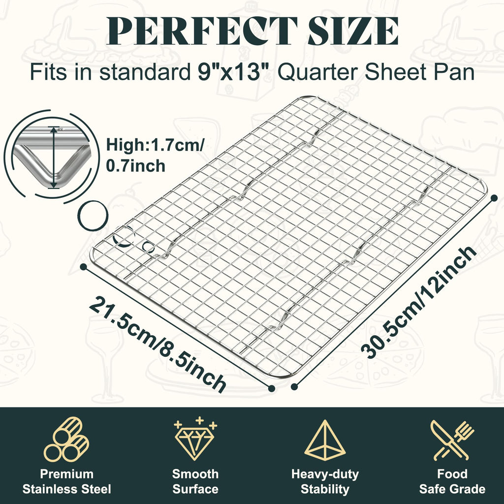 Cooling Racks for Cooking and Baking - 8.5"x12" Oven Safe Premium Stainless Steel Heavy Duty Baking Rack Tight-Wire, Fits Quarter Sheet Pan for Roasting & Grilling & Cooking - Set of 2
