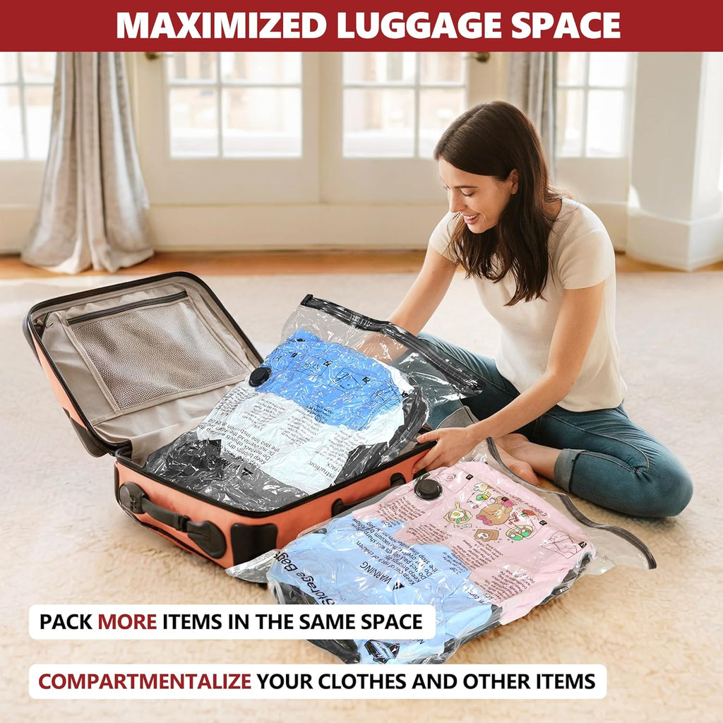 Skiennix Vacuum Bags for Travel - 12 Combo Set with Rechargeable Pump | Space-Saving Compression Bags for Luggage