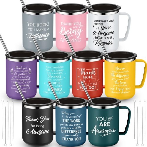 Mifoci 10 Pack Easter Employee Appreciation Gifts Bulk Thank You Tumbler with Handle Teacher Nurse 17 oz Mug Team Staff Coworker Stainless Steel Motivational Insulated Inspirational Party Favor