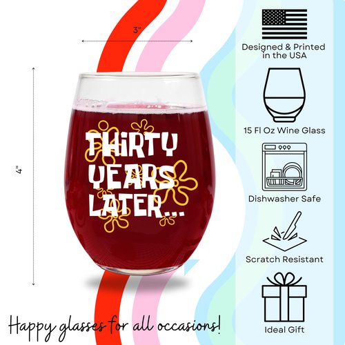 Glassicle Funny 30th Birthday Wine Glass for Women – “30 Years Later” Design – 15oz Stemless Glass – Nostalgic Gift for Her, Retirement Present, Best Friend or Wine Lover Gift