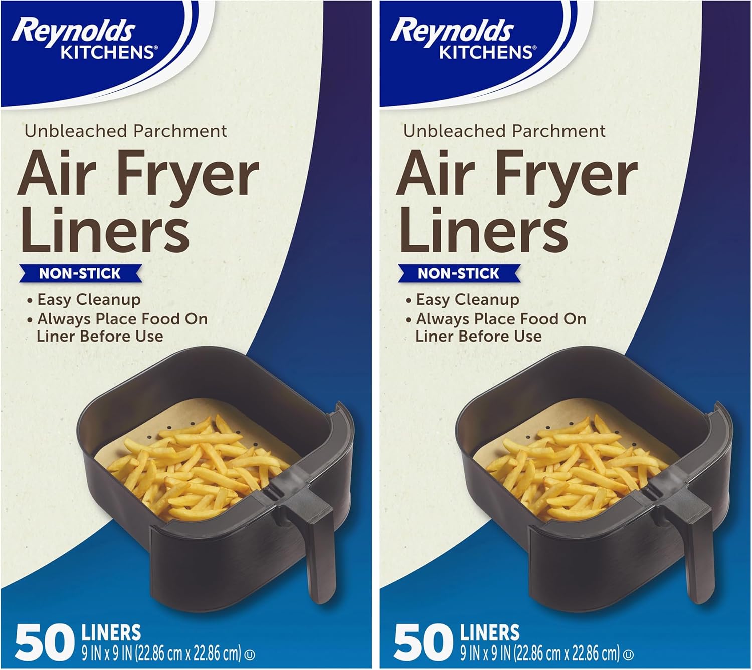 Reynolds Kitchens Air Fryer Liners - Disposable Unbleached Parchment Paper Sheets, 50 Count (Pack of 2)