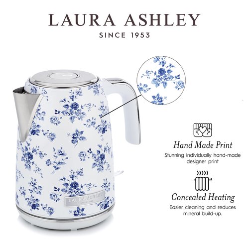 Laura Ashley Stainless Steel Electric Kettle 1.7 Liter - 1500W Rapid Boil Electric Kettles for Boiling Water - Electric Tea Kettles Automatic Shut Off - Overheat & Boil Dry Protection Jug Kettle