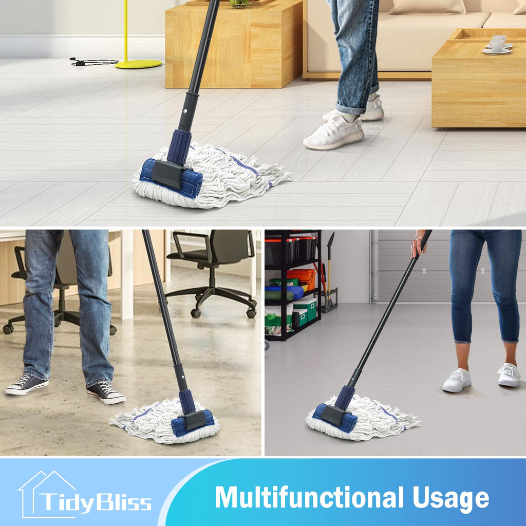 TidyBliss Commercial Mop Heavy Duty, 57.5 inches Long Handle Large Looped-End Industrial String Mop, Professional Dry Wet Cotton Mop for Cleaning Concrete Tile Hardwood Floor Shop Office Garage