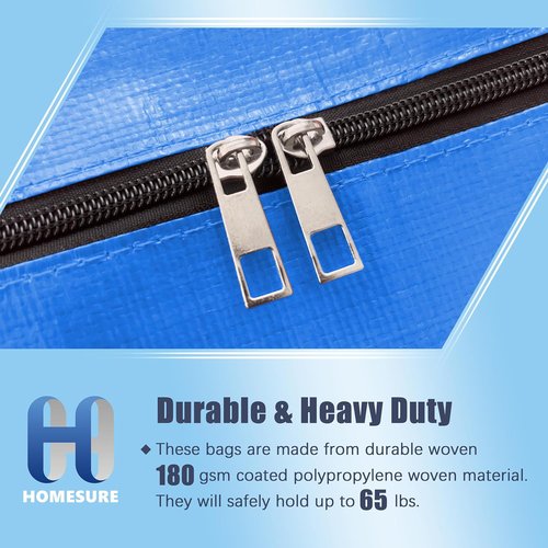 HOMESURE 12 Pack Large Water-Resistant Moving Bags - Heavy Duty Storage Totes with Zippers & Handles - Sky Blue