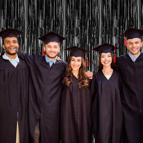 2026 Graduation Party Decorations - Skiennix Black Backdrop & Metallic Fringe Curtains | 3.28 FT x 7.05 FT