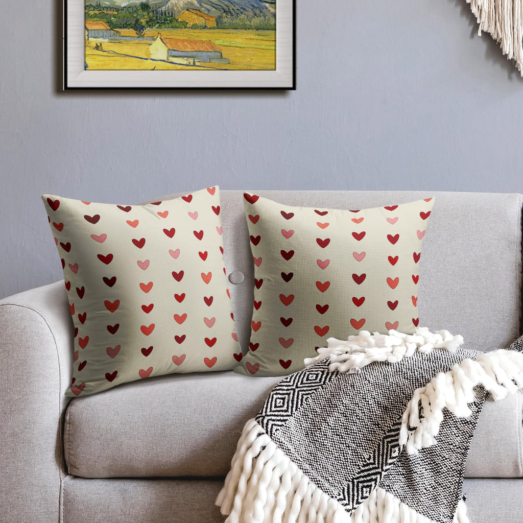 Valentines Pillow Covers 18x18 Set of 2 Valentine's Day Red Pink Love Heart Stripe Decorative Outdoor Throw Pillows Farmhouse Holiday Valentine Decor Pillowcases Cushion Cases for Sofa Couch Bed