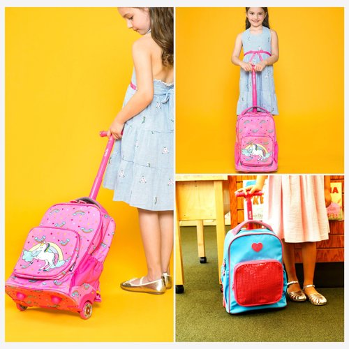 J World New York Sparkle Kids Rolling Backpack. Carry-On Luggage with Wheels, Purple Galaxy