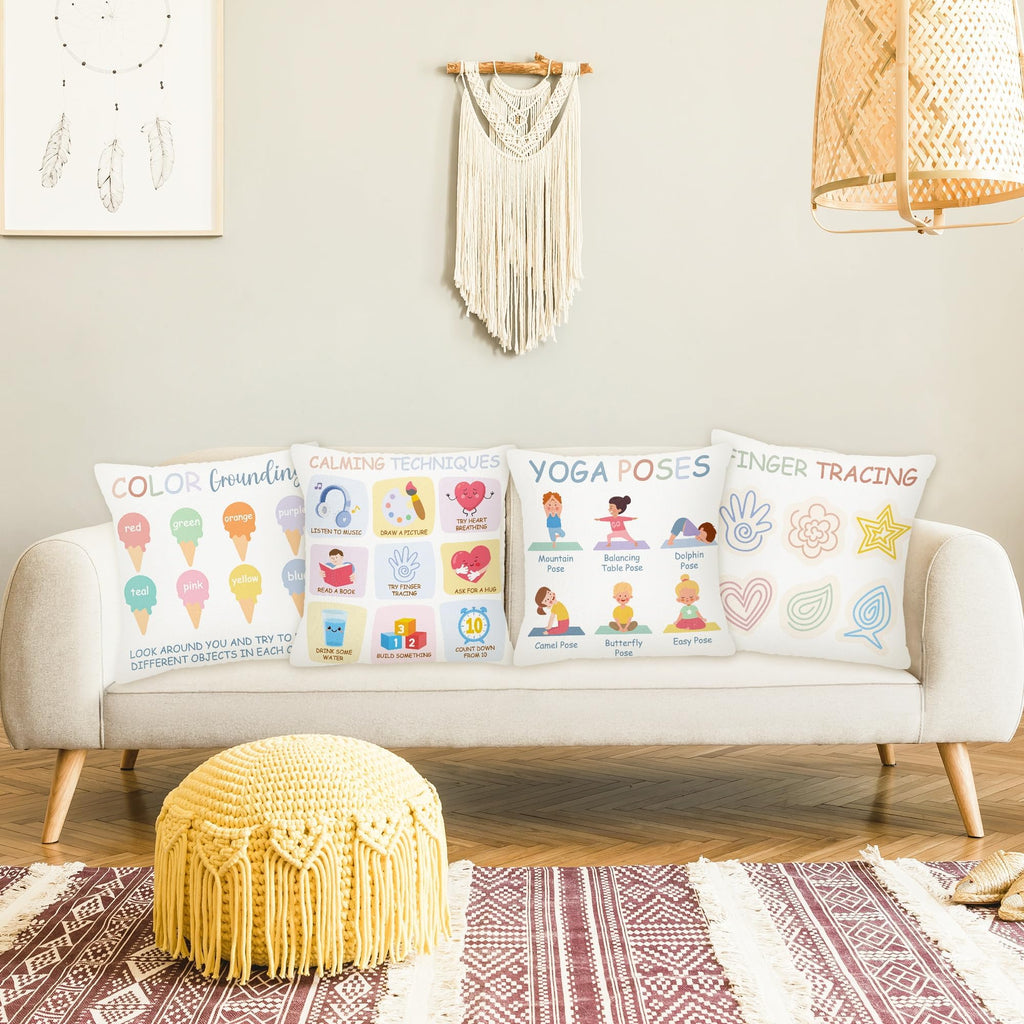 EDaozkend Boho Calming Corner Pillow Covers, 4Pcs Back to School 18x18 Boho Calm Down Corner Therapy Pillowcase for Mental Health Room Home, Emotion Feelings Pillow Covers Inspirational Gifts for Kids
