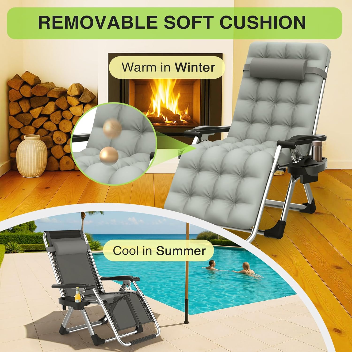 Suteck Zero Gravity Chair - Reclining Camping Lounge Chair with Removable Cushion & Cup Holder