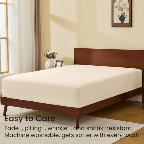 GOKOTTA King Size Fitted Sheet, Bottom Single Fitted Sheet Only with Elastic Corner Straps, Deep Pocket for 10-16 Inch Mattress - Soft Microfiber - Breathable, Hypoallergenic, Wrinkle Free - Beige