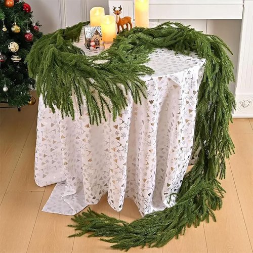 2PCS 6FT Christmas Norfolk Pine Garland, Real Touch Artificial Greenery Garland for Table, Mantle, Wall, Indoor, Outdoor Holiday Decorations