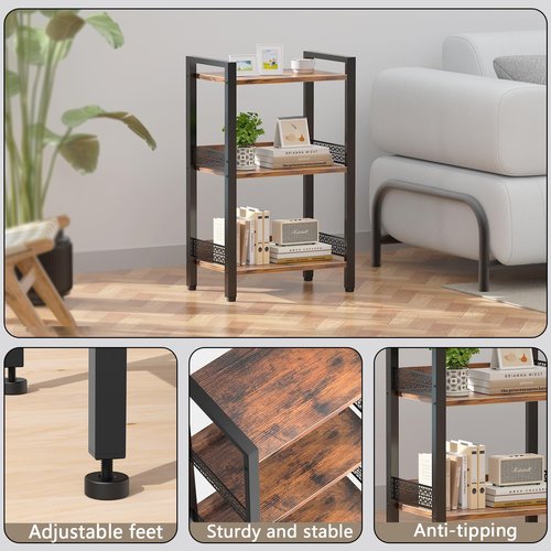 Tensirock 3-Tier Book Shelf, Bookcase with a Back Panel, Storage Shelves for Bedroom, Living Room & Home Storage (Brown Black)