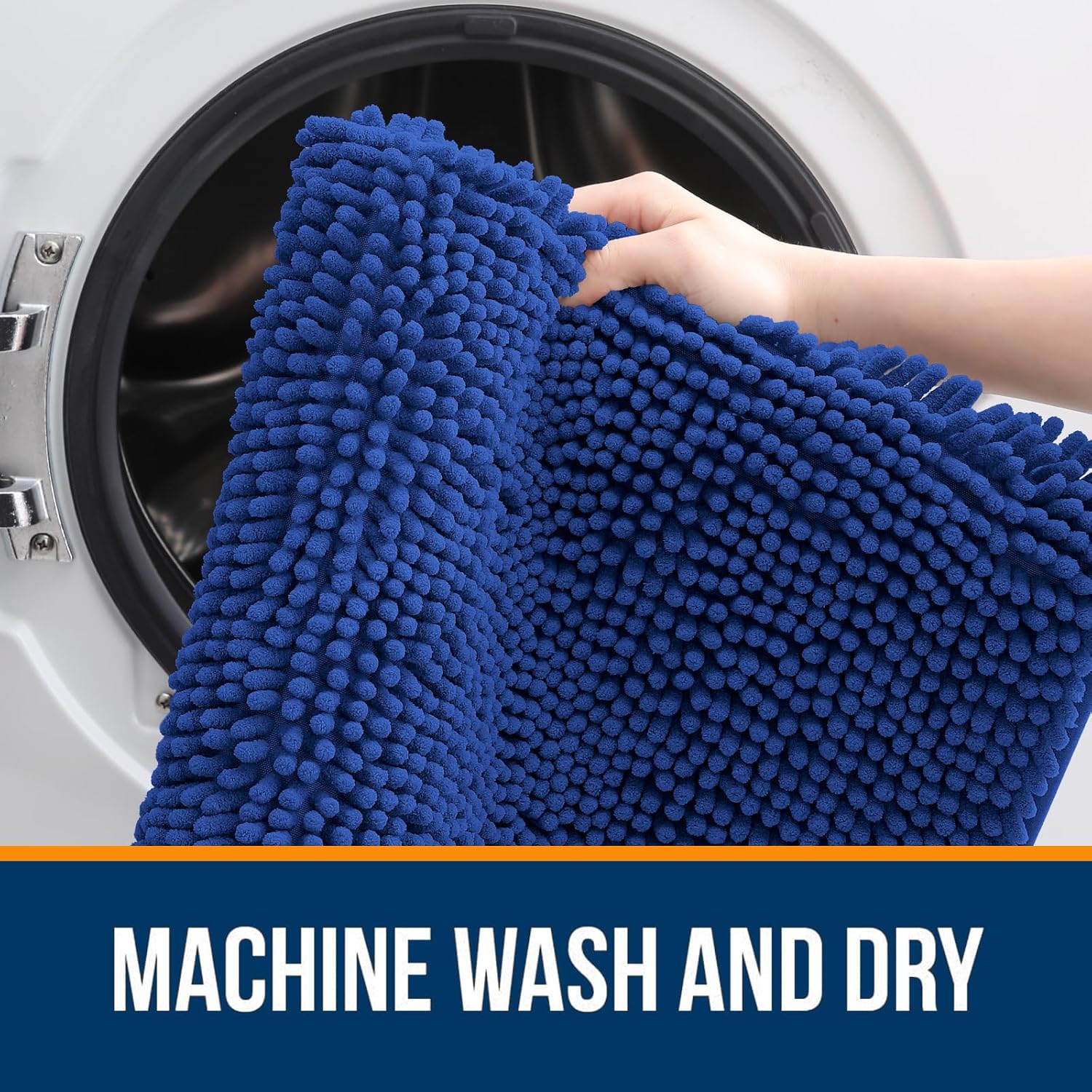 OLANLY Bathroom Runner Rugs - Soft Absorbent Chenille with Rubber Backing | Quick Dry 47x17 Royal Blue