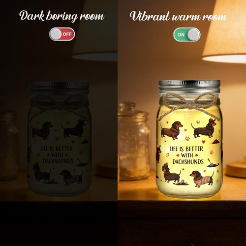 JoycuFF Dachshund Gifts for Women Dachshund Decor Weiner Dog Lover Gifts for Women Mason Jar Night Light