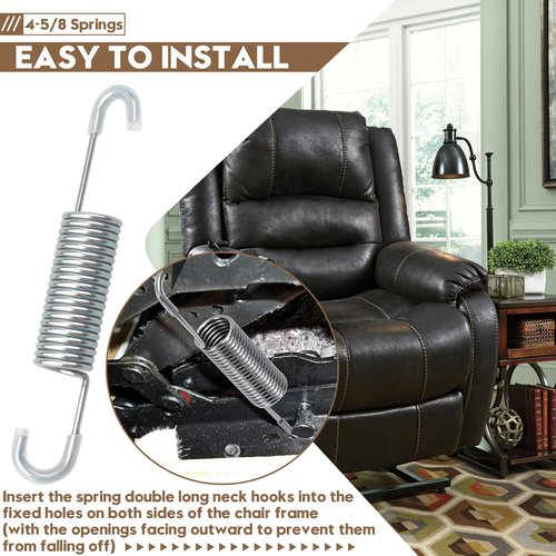 YRZHKS 4-5/8 Recliner Sofa Chair Replacement Springs, Compatible with La-Z-Boy, Ashley Furniture Recliners, Tension Springs, Double Long Neck Hooked, Rubber-Coated Hooks (2 Pack)