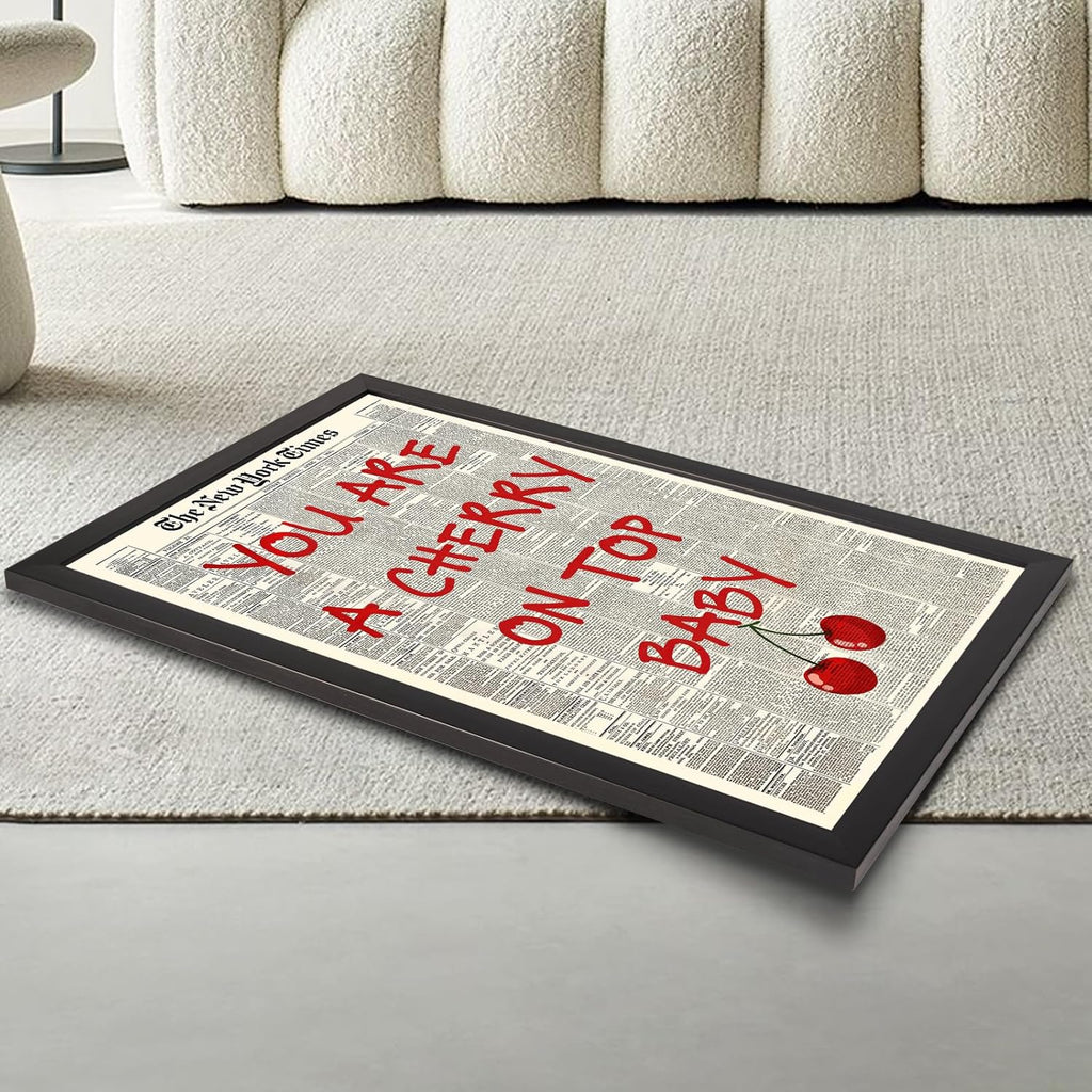 Trendy Canvas Wall Art - 'You Are A Cherry On Top' Inspirational Quote | Black & White 8x10in Framed Decor