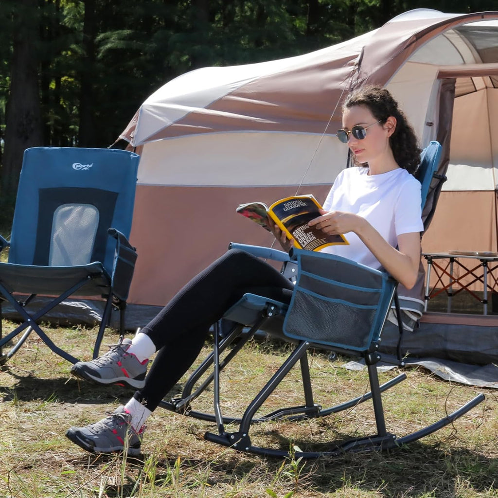 PORTAL Oversized Folding Rocking Camping Chair - Portable Outdoor Rocker with High Back & Carry Bag, Supports 400 lbs