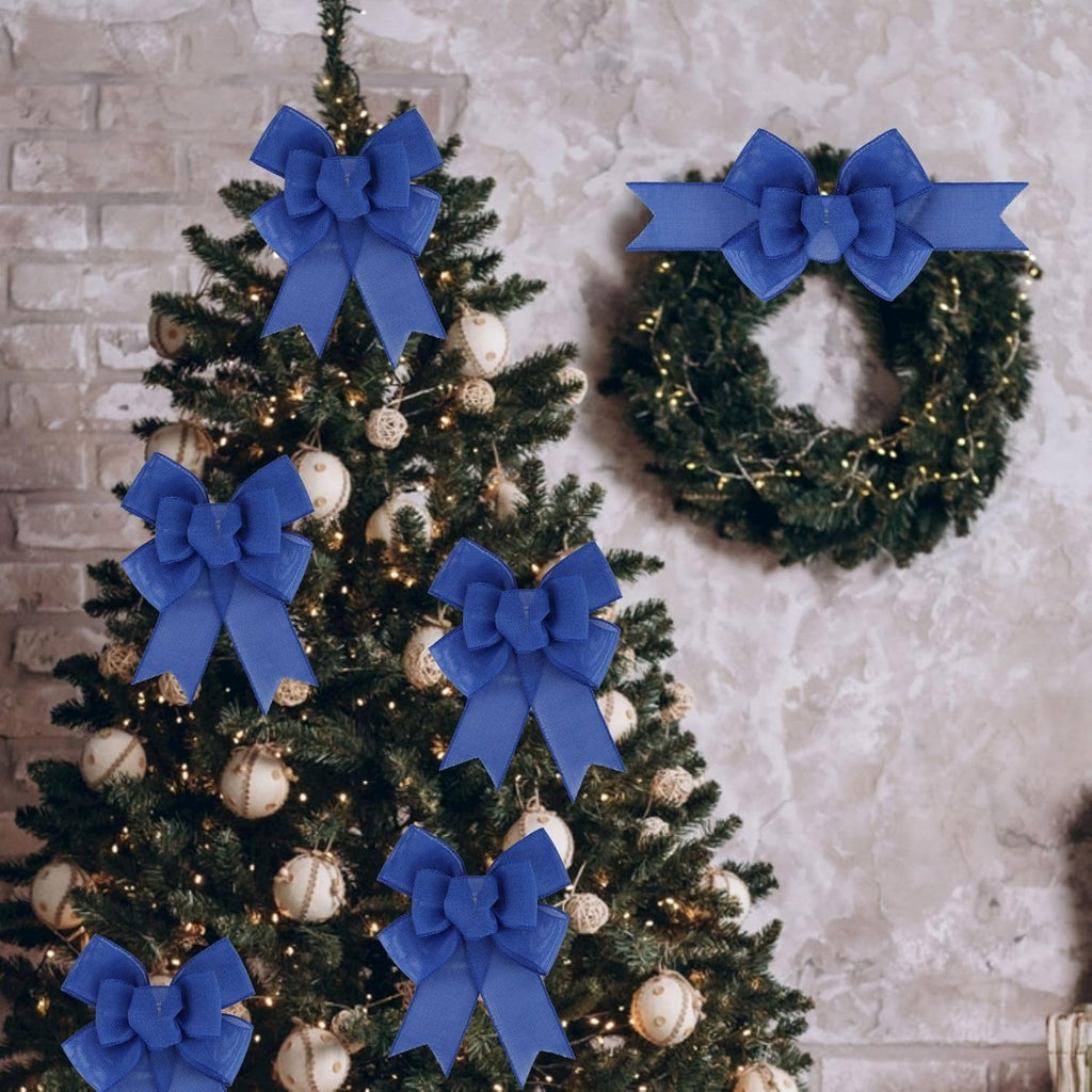 Meseey Royal Blue Wired Ribbon - Handmade Burlap Bows for Wreaths & Gift Wrapping | 2 Pcs Set