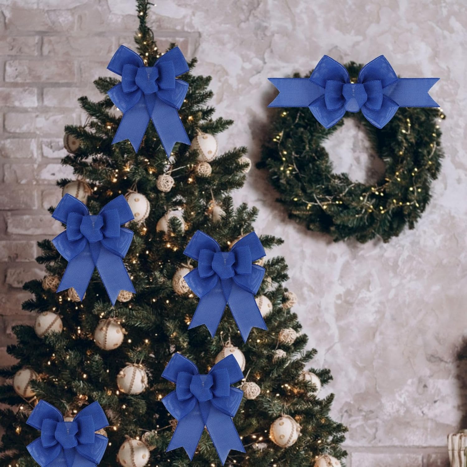 Meseey Royal Blue Wired Ribbon - Handmade Burlap Bows for Wreaths & Gift Wrapping | 2 Pcs Set