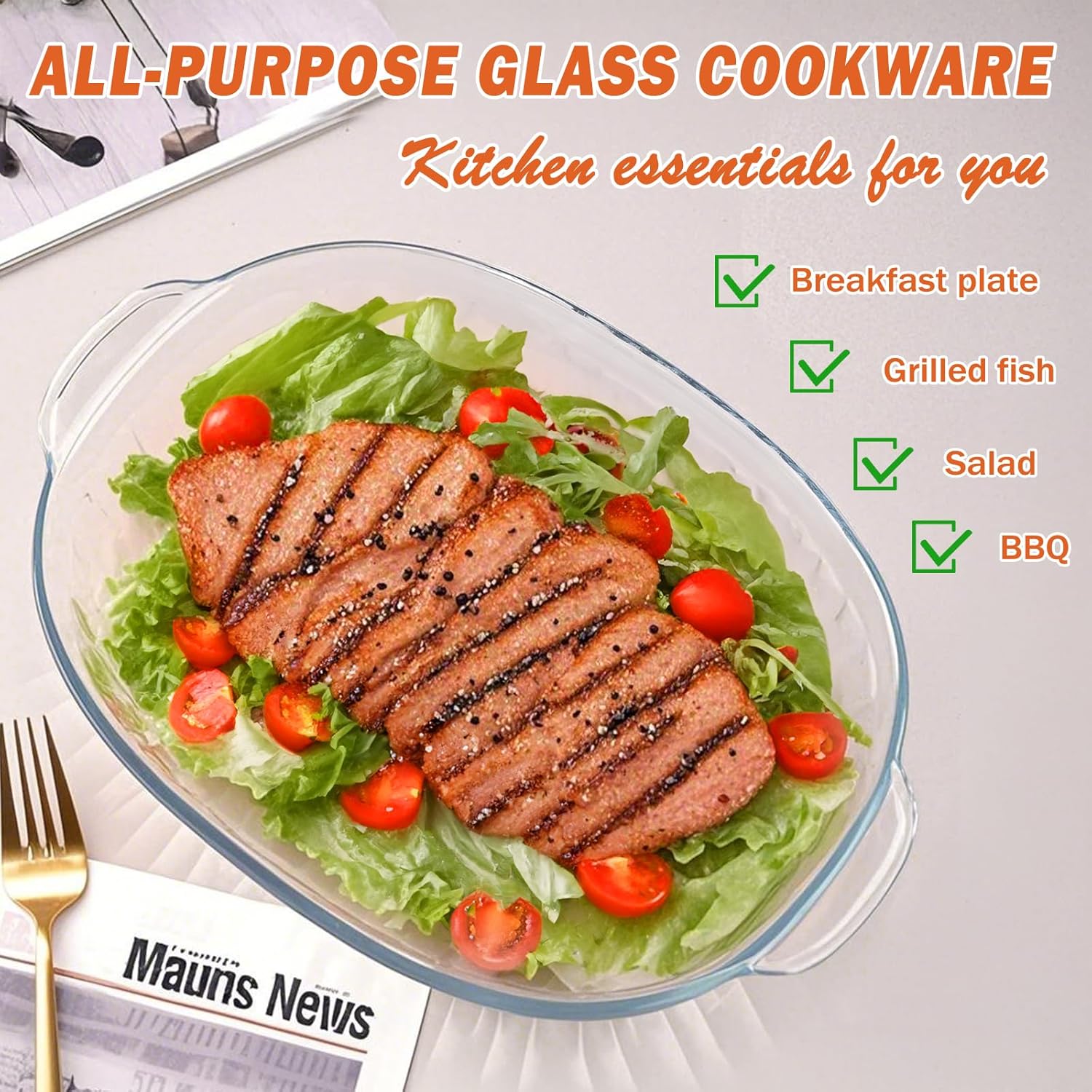 Reasim Glass Casserole Baking Dish - 2.8L/3Qt Oval Dish with Lid | Oven, Freezer & Microwave Safe