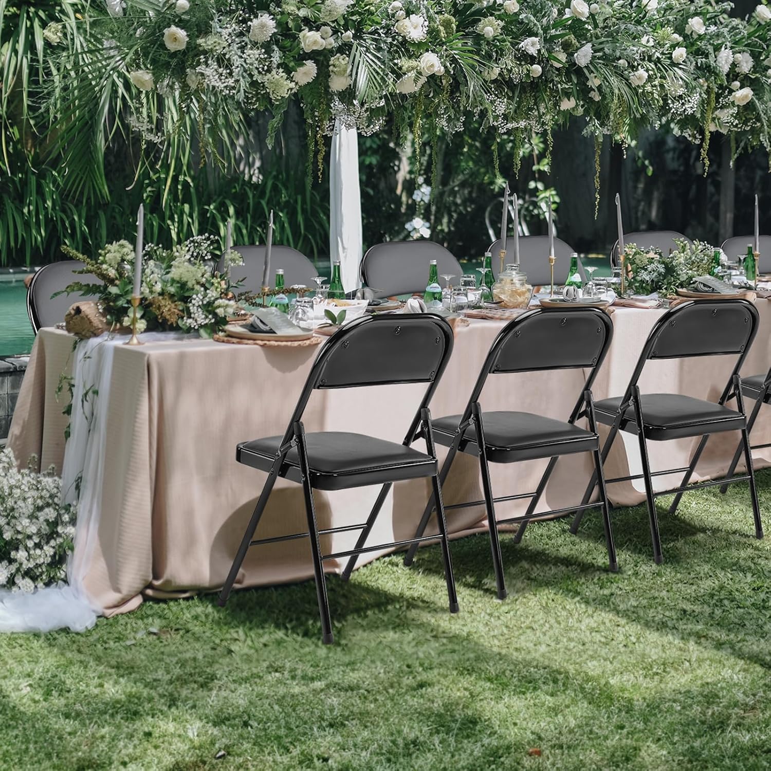 Sweetcrispy Folding Chairs - 12 Pack Leather Padded, Sturdy Metal, Easy Storage | Indoor & Outdoor Use