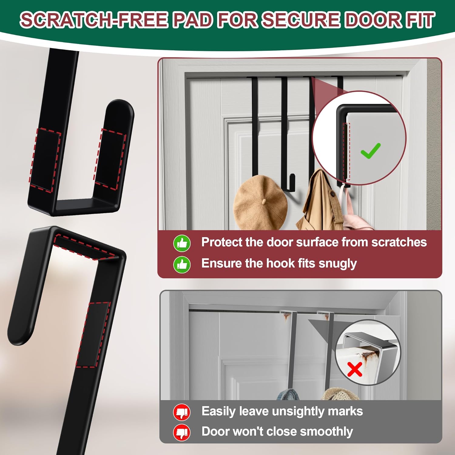 Skiennix 15" Reversible Wreath Hanger - Heavy Duty Steel Over The Door Hook, Holds Up to 80 LBS (Black)