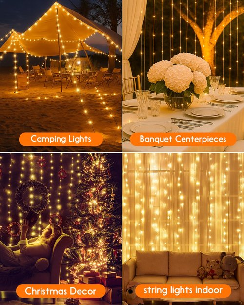 Anpro Outdoor String Lights Indoor: 66FT 200 LED Rechargeable String Lights for Outside, Quick Reel-in, Waterproof Camping Lights, 3 Timer 8 Modes, Christmas Twinkle Lights Decor for Yard, Patio