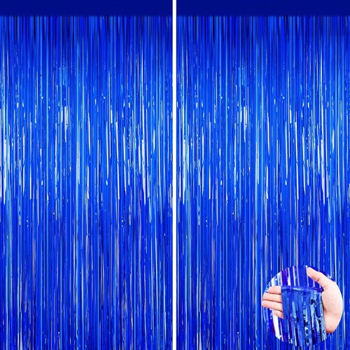 Blue Party Decorations | 2-Pack Tinsel Backdrop Streamers for Birthday & Wedding Celebrations