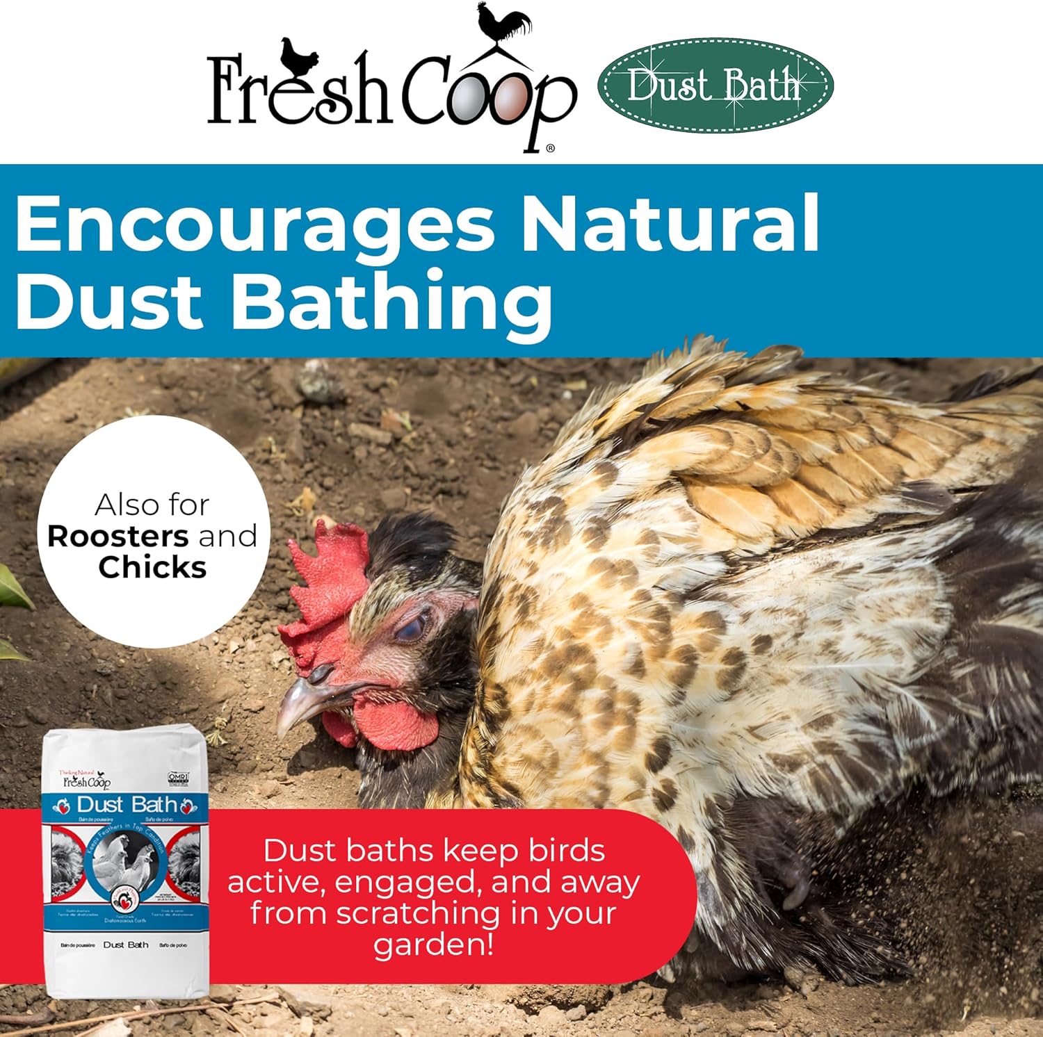 Progressive Planet Fresh Coop Dust Bath - 20lbs Food-Grade Diatomaceous Earth & Calcium Clay for Healthy Feathers